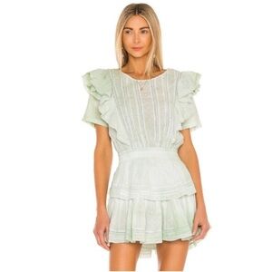 LoveShackFancy Light Green Ruffle Mini Dress